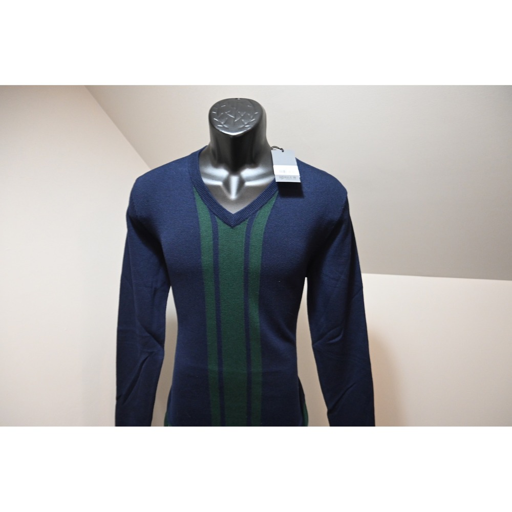 Rule‎ 18 Bobby Jones V-Neck Sweater Mens Medium Navy Green Striped NWT